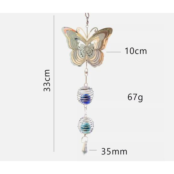 3D Rotating Stainless Steel Butterfly Spinner Yard Decor Crystal Suncatcher GUC - Picture 9 of 13